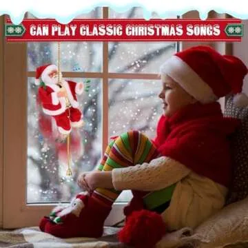 Climbing Santa Claus 9" Christmas Ornament Xmas Decoration Climbs Up and Down Battery Operated Toy with Light Music and Sound Animated Climbing on Beads Musical Moving Figure Xmas Christmas Ornament