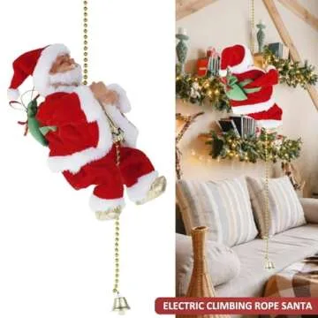Climbing Santa Claus 9" Christmas Ornament Xmas Decoration Climbs Up and Down Battery Operated Toy with Light Music and Sound Animated Climbing on Beads Musical Moving Figure Xmas Christmas Ornament