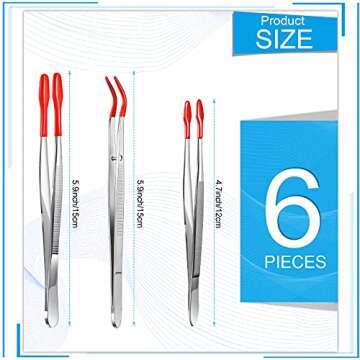 6 Pieces Rubber Tipped Tweezers PVC Stainless Steel Rubber Coated Tips Tweezers for Jewelry Hobby Industrial Hobby Craft (Black and Red)