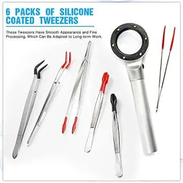 Rubber Tipped Tweezers Set for Jewelry Crafting