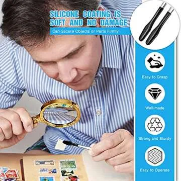 Rubber Tipped Tweezers Set for Jewelry Crafting