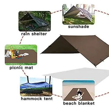 KALINCO Camping Tarp Waterproof, 10X12FT Hammock Rain Fly Tarp Tent, Multifunctional Tent Footprint, Lightweight and Compact for Backpacking, Hiking (Coffee-10X12FT)
