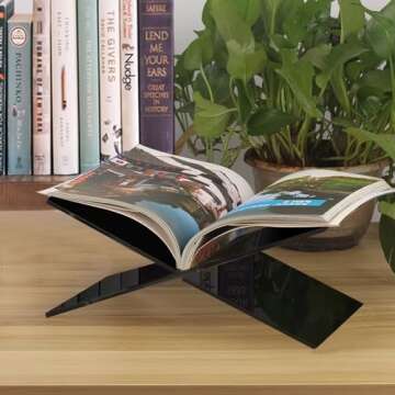 SK Acrylic Book Stand Large - 6 x 12 x 6” - Quran Holder Stand - Acrylic Book Holder for Coffee Table Books – Cookbook Holder - Recipe Book Stand – Cookbook Stand for Kitchen – Sturdy Book Holder.