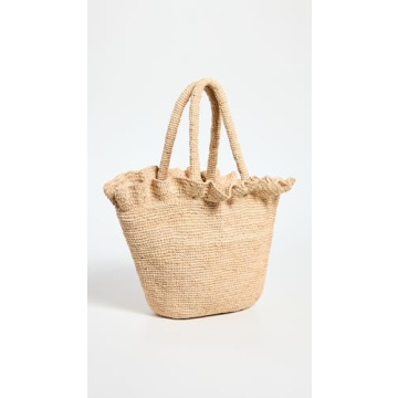 Loeffler Randall Women's Cyrus Raffia Woven Tote with Ruffle, Natural, Tan, One Size