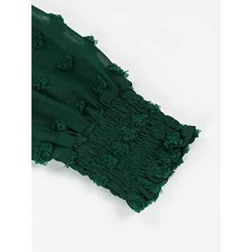 Blooming Jelly Womens Chiffon Blouses Elegant Lantern Long Sleeve Round Neck Top Pom Pom Shirt(XXL, Dark Green)