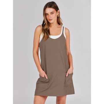 Caracilia Womens Summer Mini Dress 2025 Casual Sleeveless Built in Shapewear Sundress Trendy Short Tennis Athletic Outfits Coffee Medium
