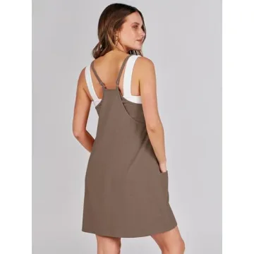 Caracilia Womens Summer Mini Dress 2025 Casual Sleeveless Built in Shapewear Sundress Trendy Short Tennis Athletic Outfits Coffee Medium