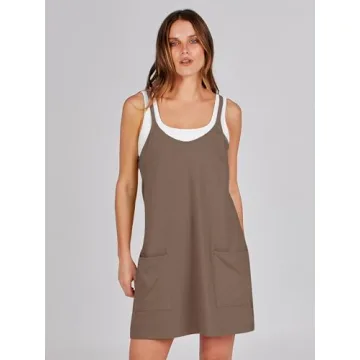 Caracilia Womens Summer Mini Dress 2025 Casual Sleeveless Built in Shapewear Sundress Trendy Short Tennis Athletic Outfits Coffee Medium