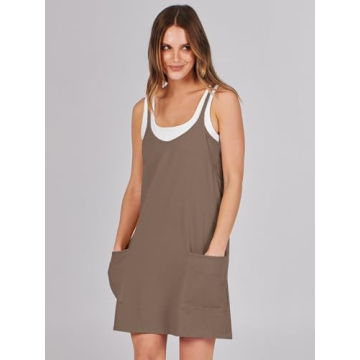 Caracilia Womens Summer Mini Dress 2025 Casual Sleeveless Built in Shapewear Sundress Trendy Short Tennis Athletic Outfits Coffee Medium