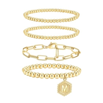 Unique Gold Beaded Bracelets Set by Doubgood with Initials