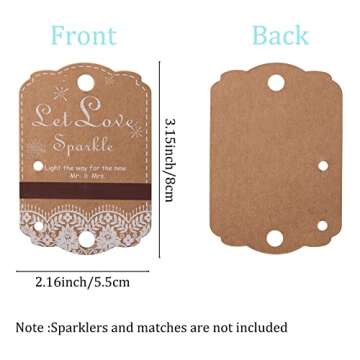 100pcs Rustic White Lace Wedding Sparkler Tags with Match Holder and Striker Send Off Exit Tags for Wedding, Kraft Paper