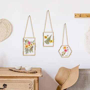 Double Glass Frame for Pressed Flowers - w/Real Dried Flowers and Tweezer for Handicrafts, Photo, or Other Small Flat Items