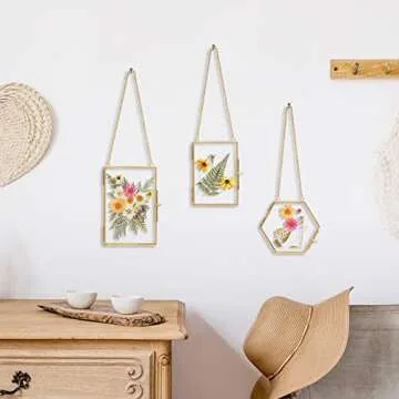 Double Glass Frame for Pressed Flowers - w/Real Dried Flowers and Tweezer for Handicrafts, Photo, or Other Small Flat Items