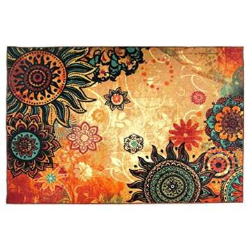 EUCH Contemporary Boho Retro Style Abstract Living Room Floor Carpets,Non-Skid Indoor/Outdoor Large ...