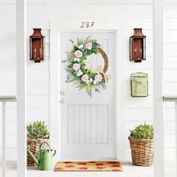 TechKen 24Inch Spring Door Wreath - Pink Rose & Lavender Home Decor