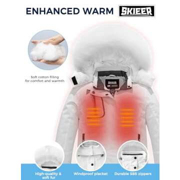 Skieer Girl's Winter Hooded Ski Jacket Windproof Insulated Raincoats White 8