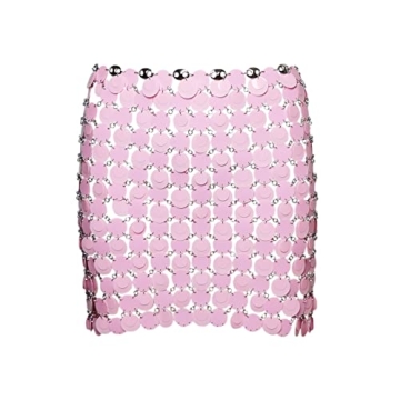 Sinkcangwu Sequin Skirt for Women Party Sparkly Dance Hip Skirt Costume Waist Body Chain, Pink