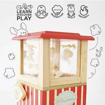 Le Toy Van - Wooden Honeybake Retro Popcorn Machine | Cinema, Kitchen Or Movies Pretend Play | Movie Night Role Kids Play Toy