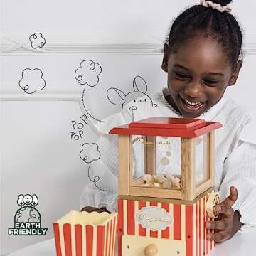 Le Toy Van - Wooden Honeybake Retro Popcorn Machine | Cinema, Kitchen Or Movies Pretend Play | Movie Night Role Kids Play Toy