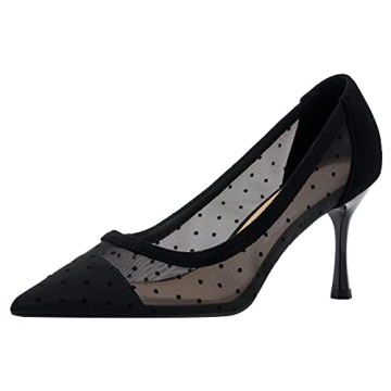 YooPrettyz Women See Through Mesh Sexy High Heels Formal Dressy Pump Shoes Pointed Toe Office Kitten...