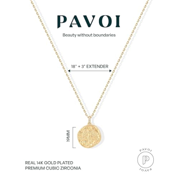 PAVOI 14K Gold Plated Engraved Coin Pendant Necklace