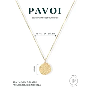 PAVOI 14K Gold Plated Engraved Coin Pendant Necklace