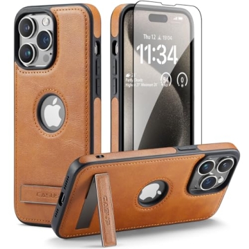 Casus iPhone 15 Pro Max Case Kickstand Slim Vegan Leather Protection