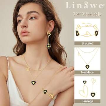 Linawe Black Gold Heart Necklaces for Women Trendy, Stainless Steel Pendant Choker Layering Necklace...