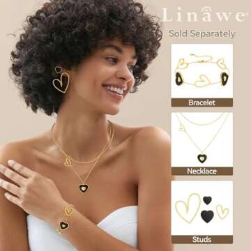 Linawe Black Gold Heart Necklaces for Women Trendy, Stainless Steel Pendant Choker Layering Necklace Set, Preppy Cute Y2K Jewelry, Gift for Her Valentines Day Anniversary Birthday