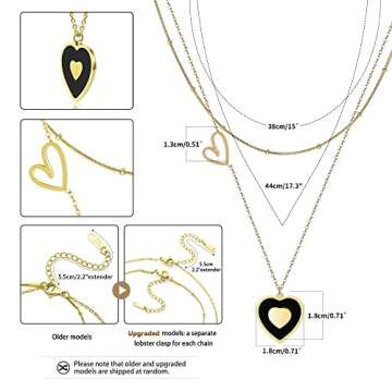 Linawe Black Gold Heart Necklaces for Women Trendy, Stainless Steel Pendant Choker Layering Necklace Set, Preppy Cute Y2K Jewelry, Gift for Her Valentines Day Anniversary Birthday