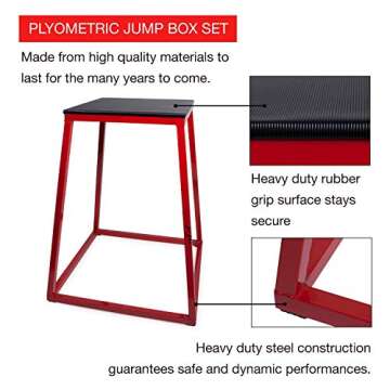JFIT Plyometric Jump Box Set of 4 - 12", 18", 24", 30", Red/Black