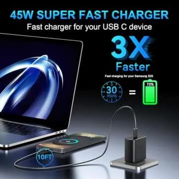 45W Samsung Super Fast Phone Charger, USB C Fast Charger Samsung Charger Fast Charging Cord Samsung Galaxy S25 S24 Ultra Charger 10FT Type C Charger Cable for Samsung Galaxy S25 Ultra/S25/S24/S23/S22
