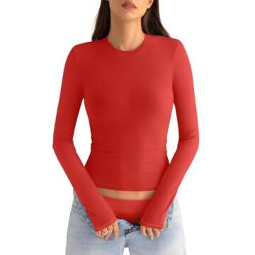 EasyGala Cotton Long Sleeve Shirts Women Crew Neck Slim Fit Basic Going Out Crop Y2k Outfits for Spr...