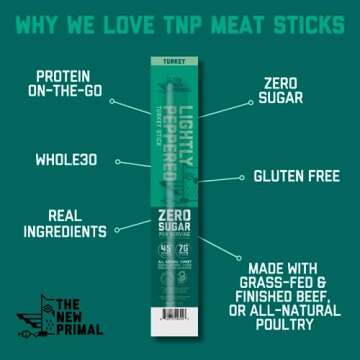 The New Primal Lightly Peppered Turkey Sticks, Keto, Gluten Free Healthy Snacks, Sugar Free Low Carb...