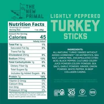 Keto-Friendly Lightly Peppered Turkey Sticks, 20 Ct | New Primal