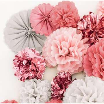 20 PCS Pink Rose Gold Party Decoration - Tissue Paper Pom Poms - Birthday Party Decoration - Baby Sh...