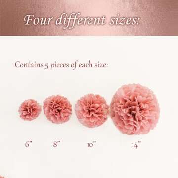 20 PCS Pink Rose Gold Party Decoration - Tissue Paper Pom Poms - Birthday Party Decoration - Baby Shower - Bridal Shower - Rose Gold, Dusty Rose, Blush Pink, Grey - 14”, 10”, 8”, 6"