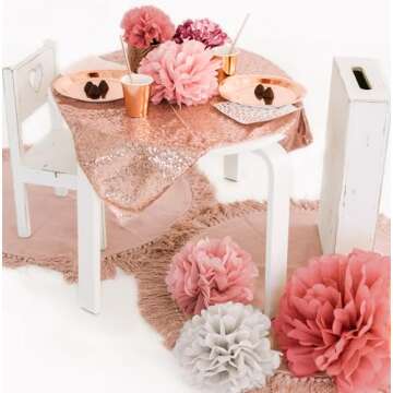 20 PCS Pink Rose Gold Party Decoration - Tissue Paper Pom Poms - Birthday Party Decoration - Baby Shower - Bridal Shower - Rose Gold, Dusty Rose, Blush Pink, Grey - 14”, 10”, 8”, 6"