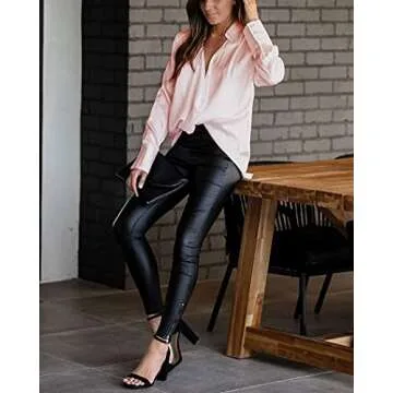 Elegant BZB Women's V-Neck Satin Office Shirt in Pink