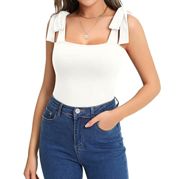 MANGOPOP Women's Sexy Square Neck Tie Shoulder Bodysuit - Versatile & Comfortable Clubwear