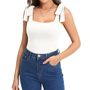 MANGOPOP Women's Sexy Square Neck Tie Shoulder Bodysuit - Versatile & Comfortable Clubwear