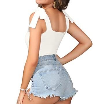 MANGOPOP Women's Sexy Square Neck Tie Shoulder Bodysuit