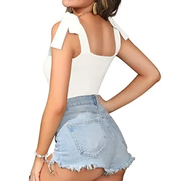 MANGOPOP Women's Sexy Square Neck Tie Shoulder Bodysuit