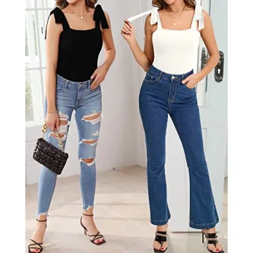 MANGOPOP Women's Sexy Square Neck Tie Shoulder Bodysuit