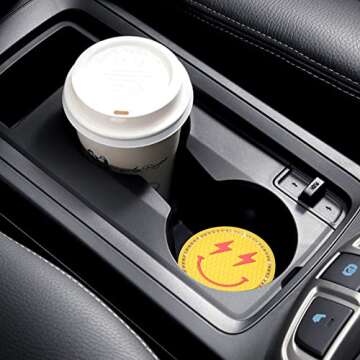 AellasNervalt 4Pcs Preppy Car Cup Coaster Smile Face Lightning Bolt Leopard Lip Bling Rhinestone Silicone Drink Coasters Non-Slip Heat Resistant Cups Mat Cup Holders Auto Accessories for Girls 2.8 in