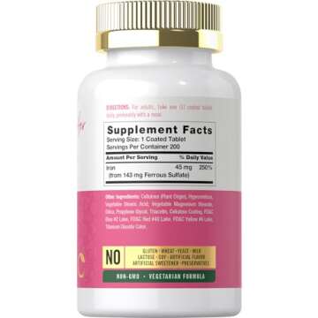 Carlyle Iron Supplement for Women | 45mg | 200 Slow Release Tablets | Vegetarian, Non-GMO, Gluten Fr...