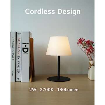 ILOVINIT Cordless Table Lamp Rechargeable, Outdoor Battery Operated Table Lamp Waterproof, Portable Touch Dimmable Night Light, Height Adjustable, for Home/Bedroom/Patio/Restaurant (Black)