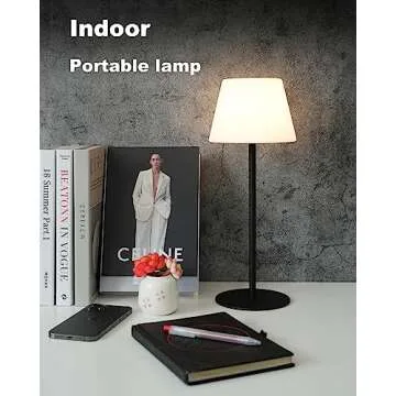 ILOVINIT Cordless Table Lamp Rechargeable, Outdoor Battery Operated Table Lamp Waterproof, Portable Touch Dimmable Night Light, Height Adjustable, for Home/Bedroom/Patio/Restaurant (Black)