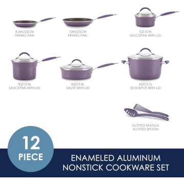 Rachael Ray Cucina Nonstick Cookware Pots and Pans Set, 12 Piece, Lavender Purple