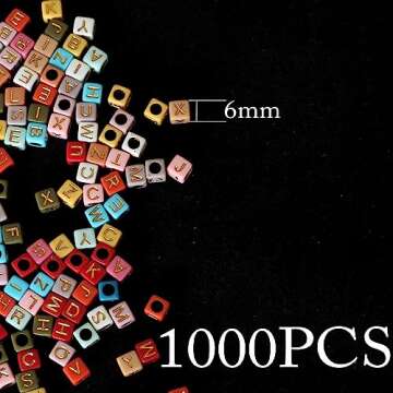 HERZWILD 1000pcs Square Alphabet Beads Acrylic 6 * 6mm Letters Beads Colorful (A-Z) Cube Bead Gold L...